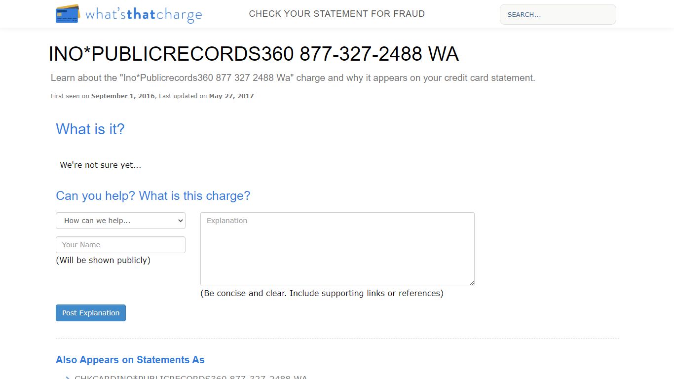 INO*PUBLICRECORDS360 877-327-2488 WA - What's That Charge